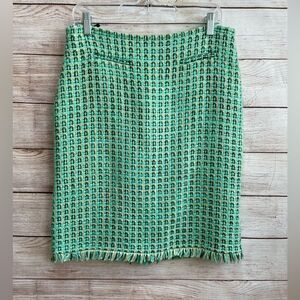 TIBI WOOL BLEND BASKETWEAVE PENCIL SKIRT IN GREEN‎